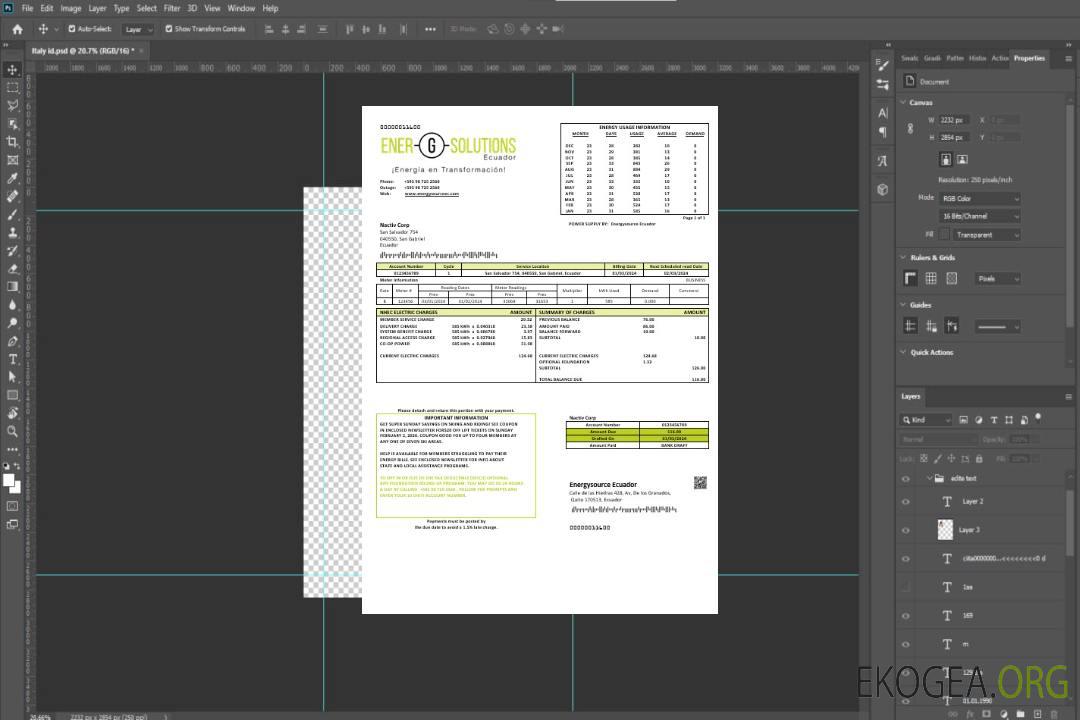 Modèle de facture de services publics d'énergie d'Equateur Energysource Equateur (2) template